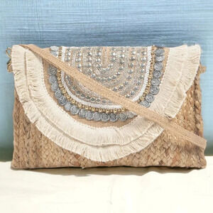 🆕️Indian Trendy Artisan Braided Jute Fringed Boho Chic Clutch Sling Bag 👜💖
